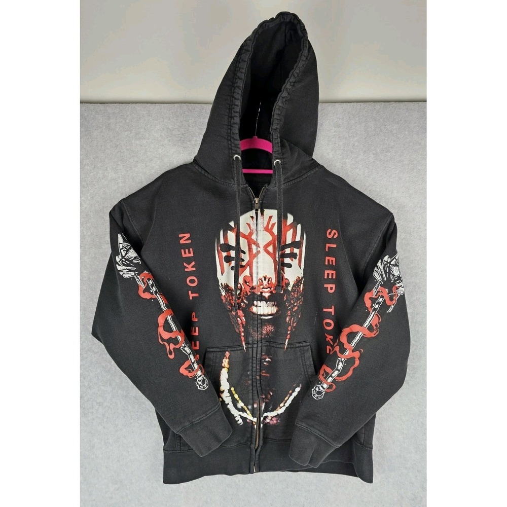 Sleep Token Vessel Mask Hoodie Full Zip Black Red Graphic Size Large